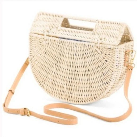 C&C California Half Moon Rattan Bag Cross Body Hand Purse Wicker Gingham - Picture 16 of 16
